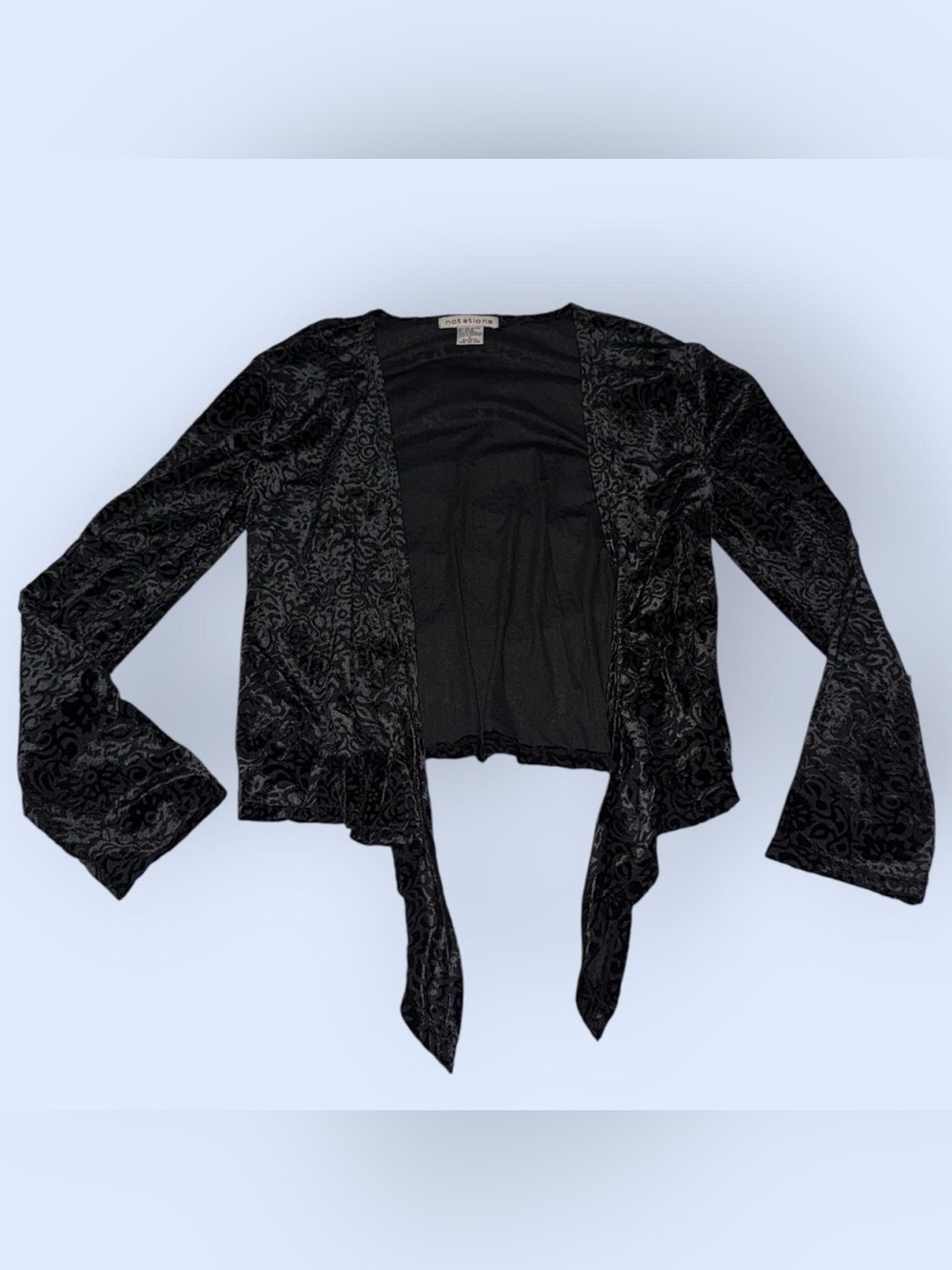 Notations Black Velvet Burnout Open Drape Cardigan
